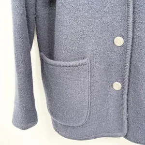 L.L. Bean Women Navy Blue 100% Wool Boiled Knit Coastal Cardigan Sweater L thumbnail 2