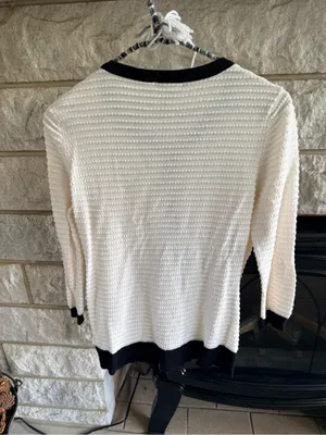 H&M Cream Textured Cardigan with Black Trim Medium thumbnail 6