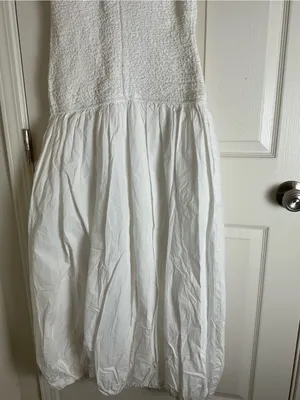 NWT Zara White Textured Poplin Bubble Hem Midi Dress Size M thumbnail 8