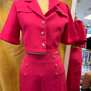 Hot Pink‎ Cropped Short Sleeve Blazer Top with Silver Snap Buttons Size M thumbnail 2