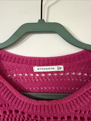 Staccato Openwork Crewneck Sweater in Fuchsia Pink thumbnail 2