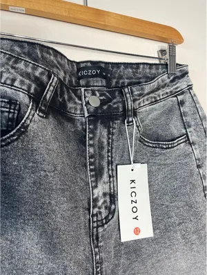 Kiczoy New Acid Wash Grey Wide Leg Jean Raw Hem Grunge Sz 12 thumbnail 2