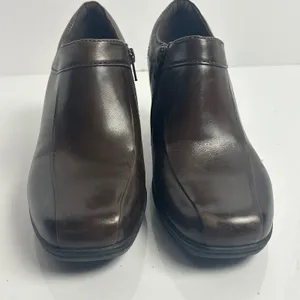 Clarks Womens Dark Brown Leather Square Toe Block Heel Ankle Booties‎ 9M thumbnail 2