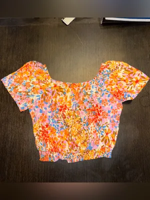 Sadie & Sage Floral Off-the-Shoulder Smocked Crop Top Boho Cottagecore thumbnail 2