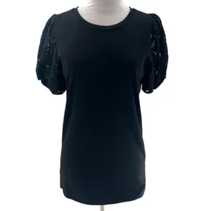 Tuckernuck pomander place black vesty lace puff sleeve top‎ sz S thumbnail 2