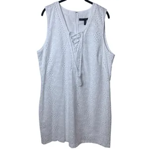 NEW White House Black‎ Market White Eyelet Dress Coastal Cottagecore Feminine 16 thumbnail 2