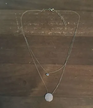 Dainty 925 gold layered pave crystal disc necklace thumbnail 3