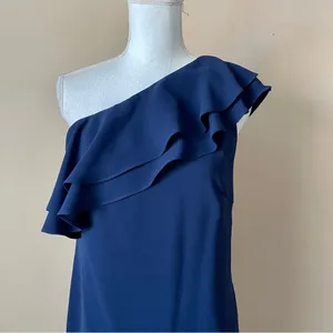 SHOSHANNA | Navy Blue One-Shoulder Ruffle Cocktail Dress Sz 4 thumbnail 4