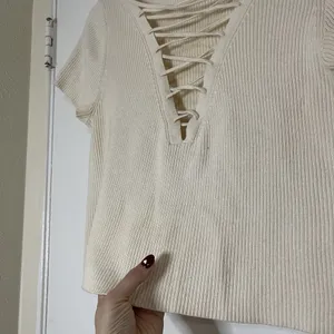 T Alexander Wang Ivory Yellow ribbed cropped lace up knit tshirt size medium thumbnail 2
