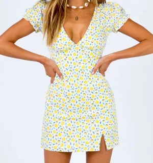 Princess Polly Lemon Print Tie Mini Dress thumbnail 1