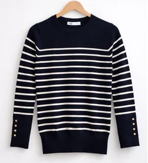 Zara Dark Blue and White Striped Knit Top thumbnail 1