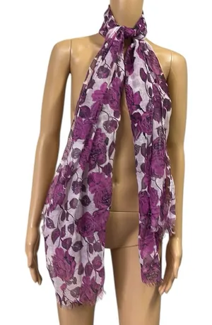 Source Unknown Purple Floral Semi Sheer Long Scarf Wrap Sarong Cover Up 71 x 22.5 inches thumbnail 1