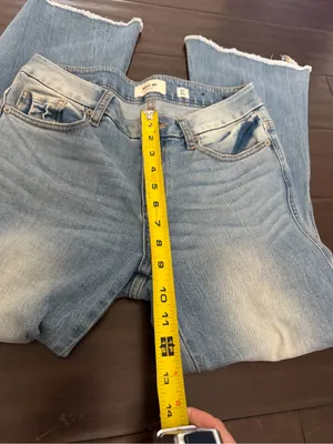 Miss Me Cropped Flare Diatressed Blue Jeans with Raw Hem 27 thumbnail 9