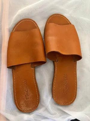 Madewell Leather Slide Sandals in Cognac Brown Size 6.5 thumbnail 1