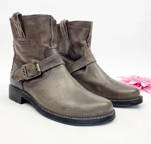Frye Vicky Artisan Back Zip Leather Ankle Buckle Boots: Charcoal Taupe Grey thumbnail 1