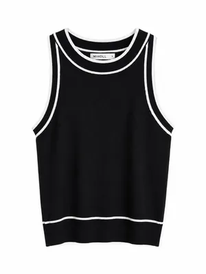 MIHOLL Black White Trim Sweater Tank Top Sleeveless Knit Size S thumbnail 5