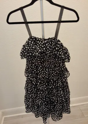 2B Bebe Size M Black And White Polka Dot With Plastic Straps Mini Dress thumbnail 1