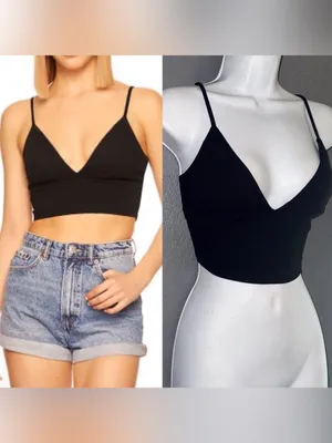 Windsor Deep V Black Spaghetti Strap Crop Top Womens size Small thumbnail 2