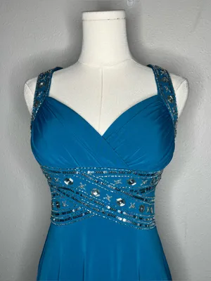 Vintage Blue Beaded Waist Criss Cross Back Mini Cocktail Dress Party Fairycore thumbnail 5