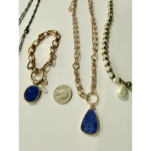 4pc Plunder Mixed Jewelry Lot Blue Stone Pendant Necklace Charm Bracelet Pearl thumbnail 3