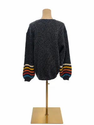 KORI America Striped Sleeve Marled Knit Sweater thumbnail 3