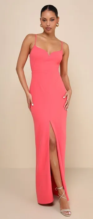 NWT Lulus Impressive Glamour Coral Pink Sleeveless Column Maxi Dress Cocktail XL thumbnail 1