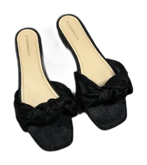 Tuckernuck Raffia Brit Sandals Womens 8 Black Slip On Slides Bow Knot Flats thumbnail 1