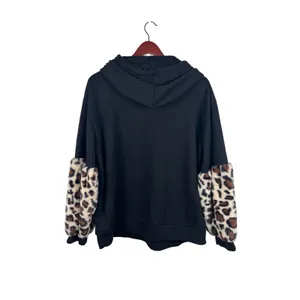 POL Hoodie Small Black Faux Fur Leopard Print Sleeve Pullover Sweatshirt Cheetah thumbnail 4
