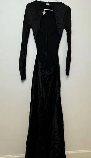 NEW Bec & Bridge Ren Long Sleeve Midi Dress in Black Size 6 Open Back Satin thumbnail 6