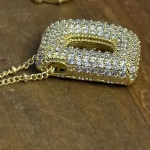 Gold tone puffy pave initial letter D pendant necklace thumbnail 5