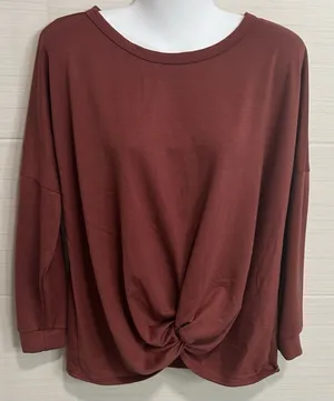 Andree by Unit Brick Red Knotted-Front Long Sleeve Knit Top M, Soft Comfy Casual thumbnail 1
