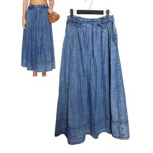 Free People Maddox Denim Jean Maxi Skirt Size Small thumbnail 2