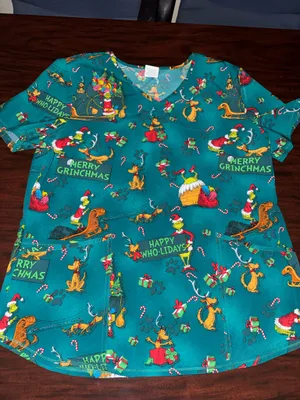 Dr. Seuss Grinch and Max Graphic Short Sleeve Scrub Top Size Large thumbnail 1