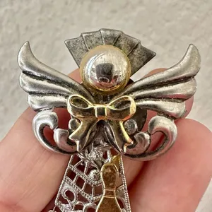 Vintage angel bowling silver and gold tone brooch thumbnail 2