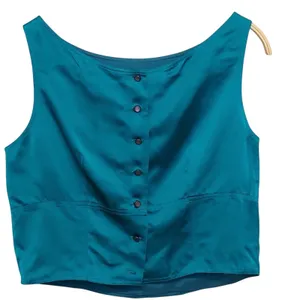 NWT Dana Buchman Faux Silk Turquoise Teal Blue Button Crop Tank Blouse Top 12 thumbnail 2