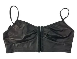 Black Faux Leather Hook Front Crop Bralette Top Corset‎ Style thumbnail 1