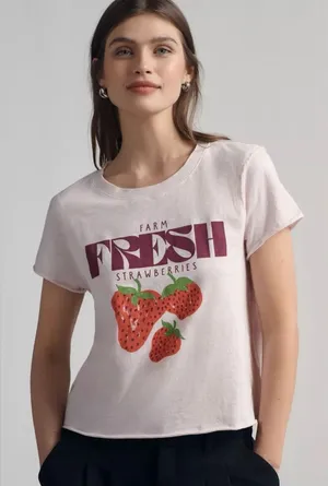 NWOT Maeve Light Pink 'Fresh Strawberries' Graphic Tee thumbnail 1
