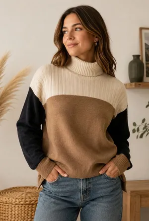 Madewell color block wool blend turtleneck sweater XS thumbnail 1