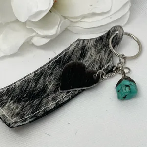 Cowhide chapstick holder. Attach to purse or backpack to keep it handy! thumbnail 3