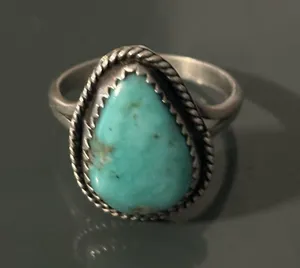 Turquoise Handmade Silver Ring size 8 Blue thumbnail 1