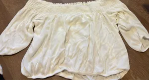 Torrid Cream Smocked Off-Shoulder Button Front Top thumbnail 4