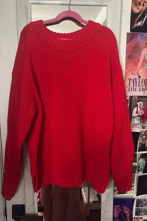 Red Knit Aerie Sweater Oversized thumbnail 1