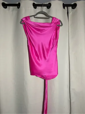 The Bar Asher Silk Backless Top in Bubblegum Hot Pink Size Medium thumbnail 3