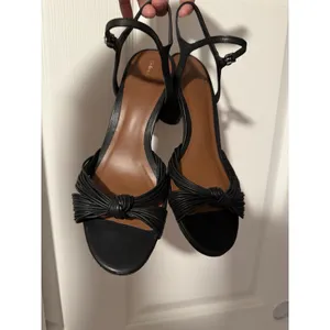Reformation Petra Heel Sandals Black Strappy Chunky Leather Knot Quiet Luxury thumbnail 3