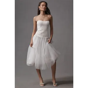 BHLDN Strapless‎ Satin Tulle Bridal Midi Dress NWT Large thumbnail 12
