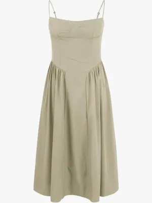 Source Unknown Beige Taupe Spaghetti Strap Sweetheart Bodice Drop Waist Midi Dress thumbnail 10