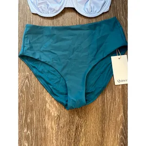 Quince Italian Demi Bikini Top in Light Blue Size and Teal High Rise Bottoms XS thumbnail 2