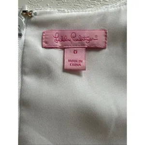 Lilly Pulitzer White Jacquard Sheath Dress Size 0 – Elegant Textured Floral Mini thumbnail 4