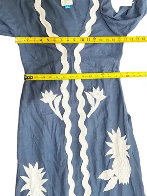 Farm Rio Navy Blue White Floral Embroidery long sleeves Maxi Dress S XS thumbnail 13
