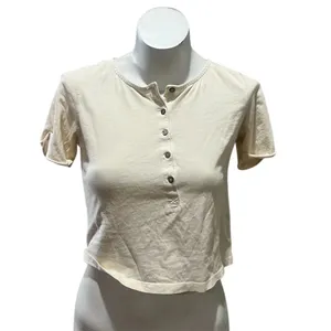 Free People Women's XS Beige Henley Tee Short Sleeve Casual Top thumbnail 9
